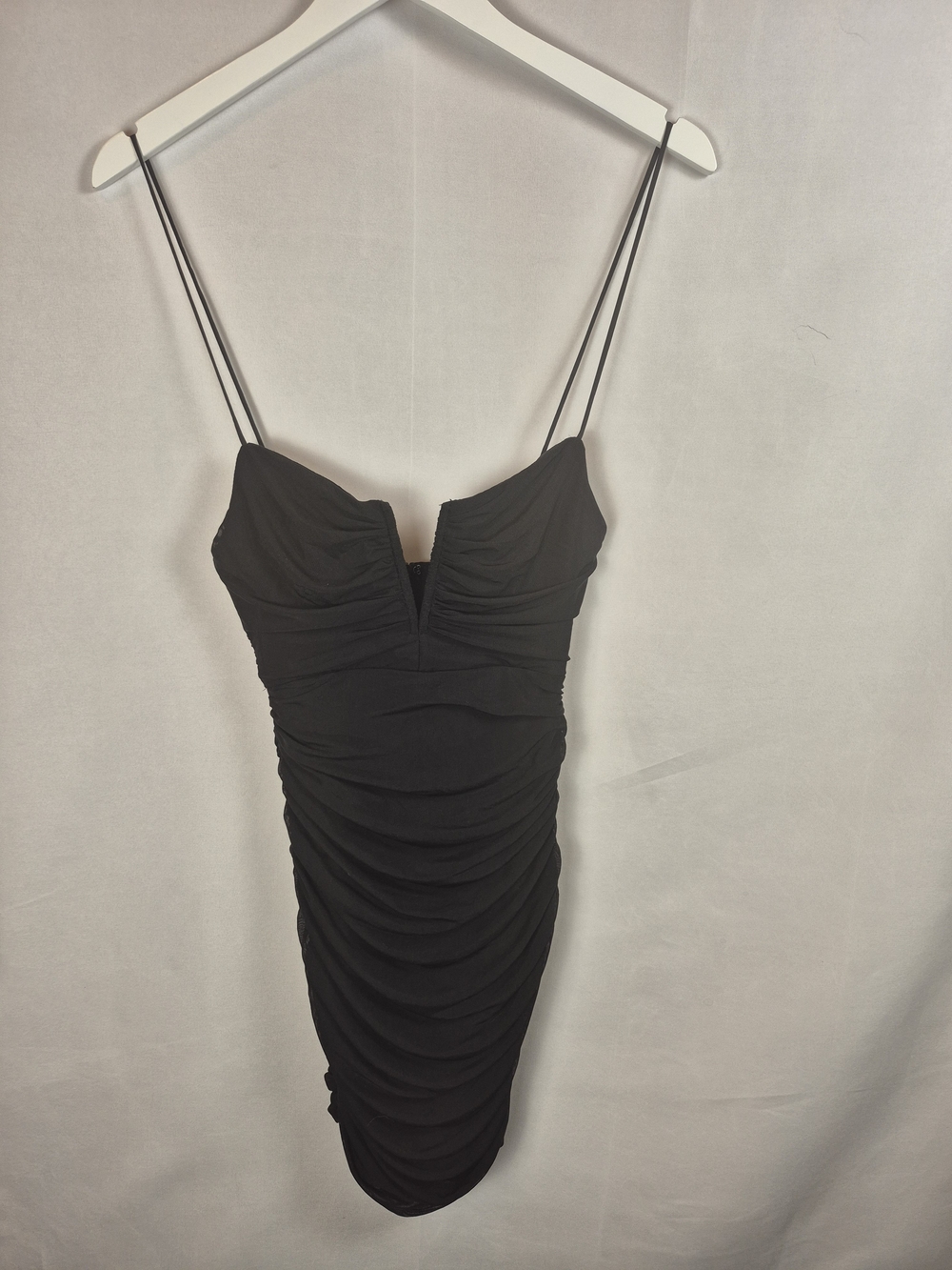 Hello Molly Black Ruched Spaghetti-Strap Bodycon Dress Size 4